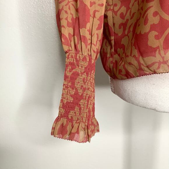 Aritzia Wilfred Valencia Rosy Red Maplewood Mock Neck Puff Sleeve Blouse XS - Picture 3 of 10